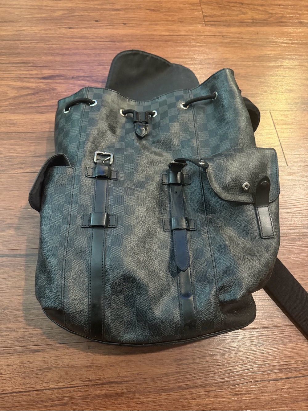 Men's Black Checkered Drawstring Backpack